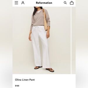 Reformation Olina linen pant in white. Size small!